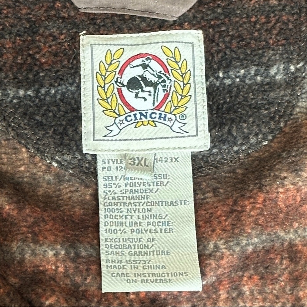 Cinch Cozy Western Printed Fleece 1/4 Snap Pullover Red/Brown Stripe Men’s 3XL - Picture 7 of 8